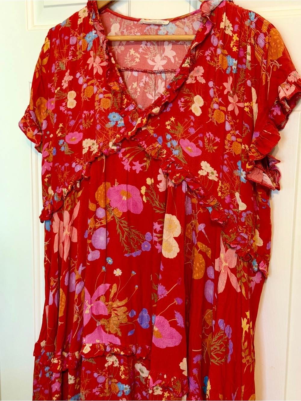 Free People x Spell Wild Bloom Dress Red Floral Maxi Gown Size Small NWOT - Picture 9 of 13